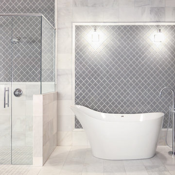 Arabesque Fleur Gray Water Jet Cut Glass Mosaic
