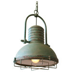 KALALOU - Antique Turquoise Pendant Light With Glass And Wire Cage - This lighting has the perfect combination of a married industrial and French cottage style. The antique turquoise paint feminizes the masculine metal and caging. This is a must have kitchen bar light or bathroom pendant!