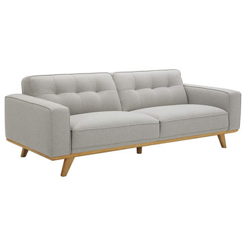 Midcentury Modern Sofa, Oversized Seat With Tufted Back & Track Arms, Light Grey