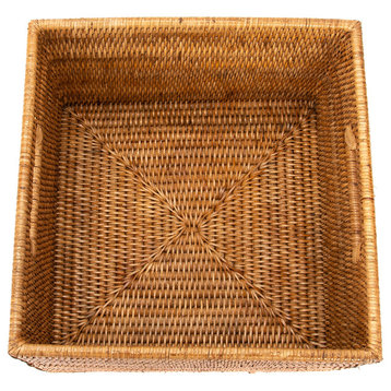 Artifacts Rattan Square Storage Basket With Handles, Honey Brown