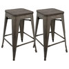 LumiSource Oregon Counter Stool With Antique Frame And Espresso Wood, Set of 2