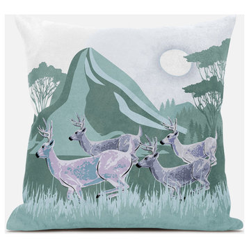 20x20 Green White Deer Blown Seam Broadcloth Animal Print Throw Pillow