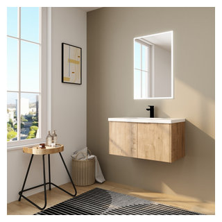 Pesaro 23.5 Wall-mount Bathroom Vanity Mirror Set NATURAL RED OAK Finish  VM-V14177-RO