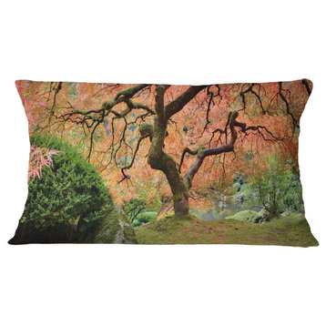 Old Japanese Maple Tree Landscape Photography Throw Pillow, 12"x20"