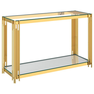 Contemporary Metal and Glass Console Table, Gold