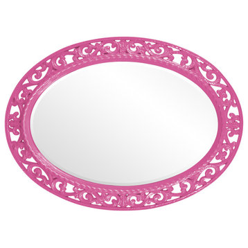 Suzanne Oval Mirror Custom Painted, Traditional, 30 X 38, Glossy Hot Pink