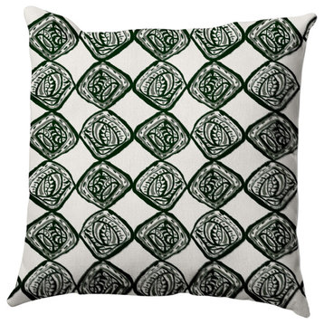 Cowry Check Outdoor Pillow, Dark Green, 16"x16"