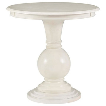 Linon Aspen Round Wood Accent Table Pedestal Base 26.5" High in Cream Finish