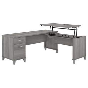 Pemberly Row 72W Sit to Stand L Shaped Desk in Platinum Gray - Engineered Wood
