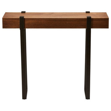 Contemporary Console Table, Slim Design With Metal Legs & Thick Canyon Oak Top