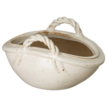 13.5" Large Two Handle Basket, White Glaze