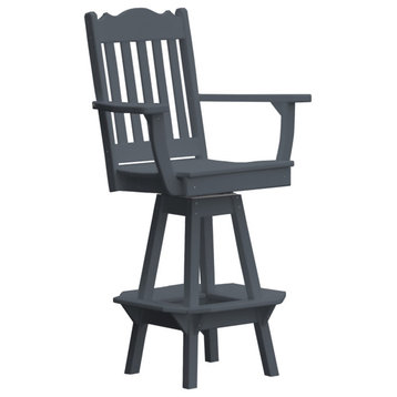 Royal Swivel Bar Chair with Arms in Poly Lumber, Dark Gray