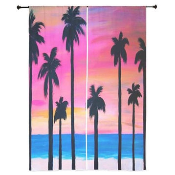 Palm Tree Tropical Sheer Curtains, Pink Sunset