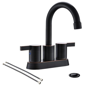 phiestina 4" 2 Handle Centerset Lead-Free Bath Sink Faucet, Oil Rubbed Bronze