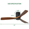 52" Solid Wood Ceiling Fan and Remote Control Reversible Blades, Matte Blck