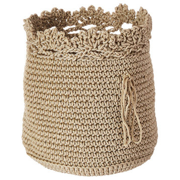 Heritage Lace Mode Crochet Basket Set/3 w/Trim in Tan
