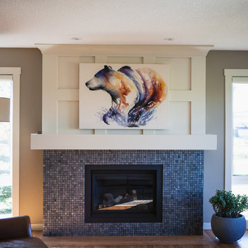 Blue Metallic Mosaic Tile Gas Fireplace