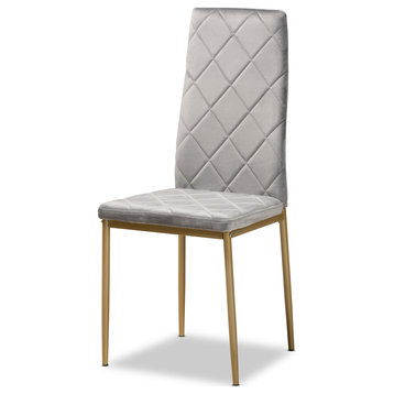 Blaise Modern Grey Velvet and Gold Finished Metal 4-Piece Dining Chair Set