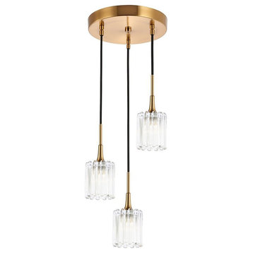 Woodbridge Lighting Regent Park 3-Light Swizzle Glass Pendant in Brass