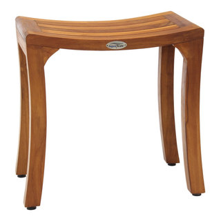 Dussi Teak Wood Corner Shower Bench Stool with Toiletries Holder