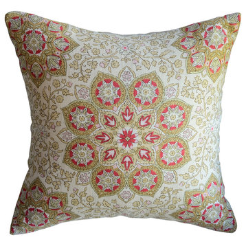 18"x18" Medallion Pillow, Red, Without Piping, Without Insert