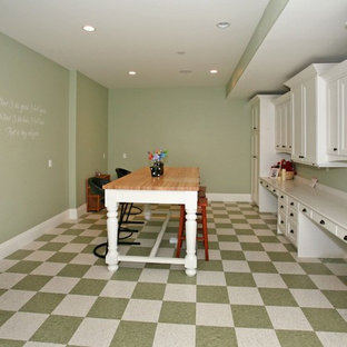 This is an example of a traditional basement in Salt Lake City with multi-coloured floors.
