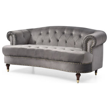 Beverly 84 in. Velvet 3-Seater Sofa With Nailheads Trim, Dark Gray