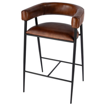 Dallas Brown Leather and Iron cushioned Bar Stool