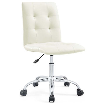 Pemberly Row Modern Faux Leather Armless Mid Back Office Chair in White