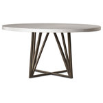 Andrew Martin - White Concrete Round Dining Table L, Andrew Martin Emerson - This dining table exudes modern, relaxed elegance. The top is handcrafted in a contemporary white concrete finish, and its graphic square tube base is crafted from steel in a bronze finish, adding a striking twist to this piece.