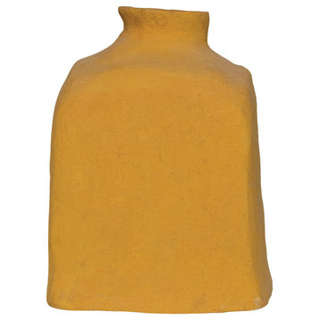 21 Inches Decorative Paper Mache Floor Vase, Mustard Color