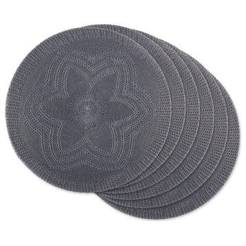 Gray Floral Pp Woven Round Placemat, Set Of 6