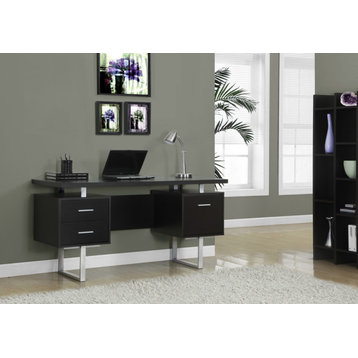Computer Desk, Home Office, Laptop, Storage Drawers, 60"L, Work, Metal, Brown