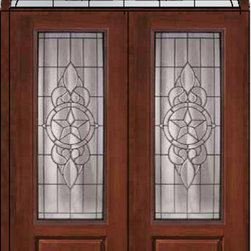 Prehung Transom Double Door 96 Fiberglass Brazos 3/4 Lite Glass - Front Doors