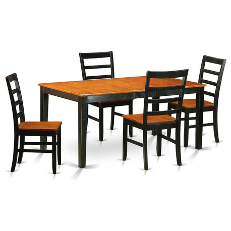 5-Piece Dining Room Set for Table With Leaf and 4 Wood Kitchen Chairs