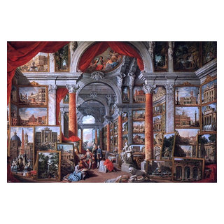 Tapisserie Murale Italienne Giovanni Paolo Pannini - Château & Monument - Neuf 54x36 Pouces