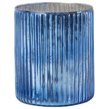 Serene Spaces Living Vintage Ribbed Mercury Glass Vase, Blue