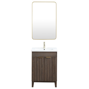 Palos Bath Vanity, Ceramic Top, Spruce Antique Brown, 24", Single Vanity, With Mirror