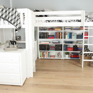 Twin L shape High Loft Bed with Ladder and Study