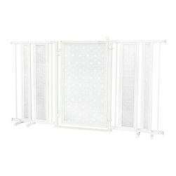 Fusion Gates - 65"-71.5" White Pearl Fusion Gate with Linear Lace in White Design - Dog Gates
