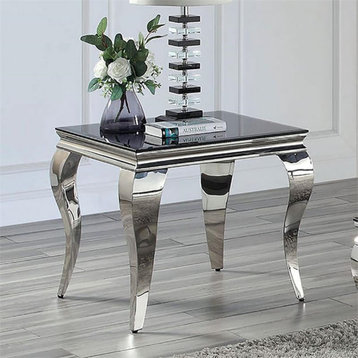 Bowery Hill Glam Glass Top End Table in Black and Silver Finish
