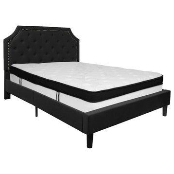 Flash Brighton Queen Size Tufted Upholstered Platform Bed, BK Fabric/Memory Foam