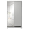Better Home Products Mirror Wood Double Sliding Door Wardrobe in Light Gray