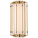 Hudson Valley Lighting - Hyde Park LED 15" Wall Sconce With White Shade, Finish: Aged Brass - Our Hyde Park family is all about the details. Along the top and bottom of each rod is a knurled section of machined brass. In the hanging versions, this knurled quality is echoed in a thick handsome band around each of the candle cups. Wall and flush mounts enclose light emitting diodes (LEDs) in a white glass diffuser, surrounded by these elegant rods, resulting in a work of restrained sophistication.