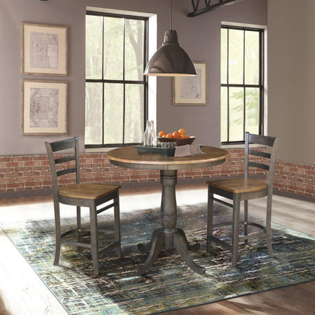 36" Round Pedestal Gathering Height Table with 2 Counter Height Stools