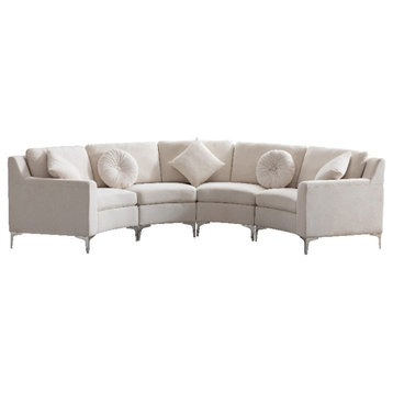 Legend Vansen 136" Symmetry Curved Modern Velvet Sectional Sofa in Beige