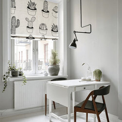 Quick Fix Washable Roman Window Shades Flat Fold , Succulent in Black and White - Roman Shades