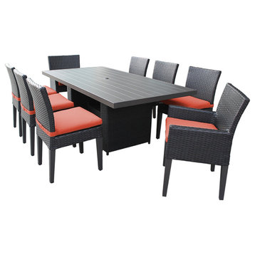Belle Rectangular Patio Dining Table, 6 No Arm and 2 Arm Chairs, Tangerine