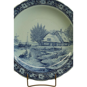 Consigned Vintage Plate Signed Sonneville Boch Blue Delft Windmill Canal Scene