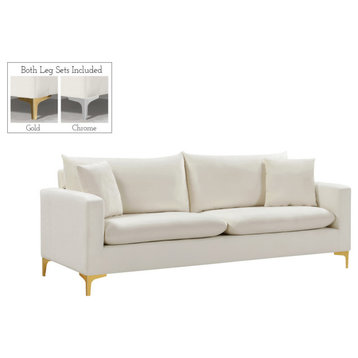 Naomi Velvet Upholstered Sofa, Cream